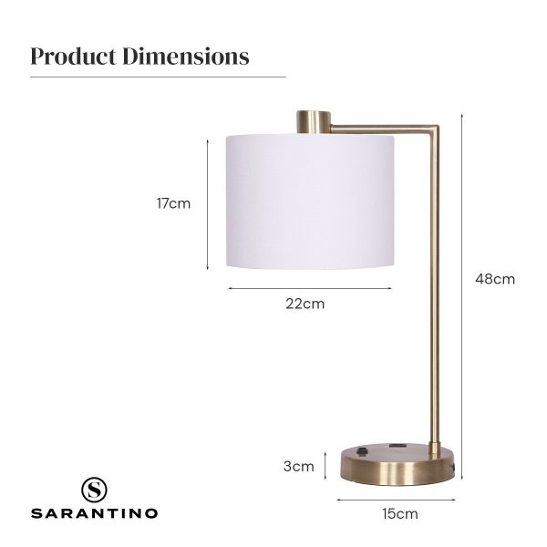 Sarantino Task Lamp with USB Charging Port Antique Metal Brass Finish - Image 5