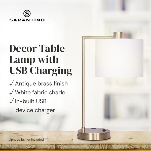 Sarantino Task Lamp with USB Charging Port Antique Metal Brass Finish - Image 8