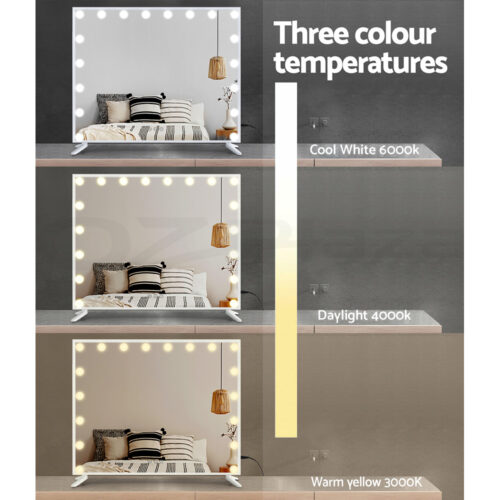 80x65cm Embellir Makeup Mirror Hollywood Vanity with LED Light White Frame - Image 5