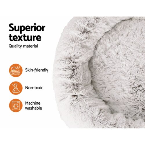 i.Pet Pet Bed Dog Cat 110cm Calming Extra Large Soft Plush White Brown - Image 4