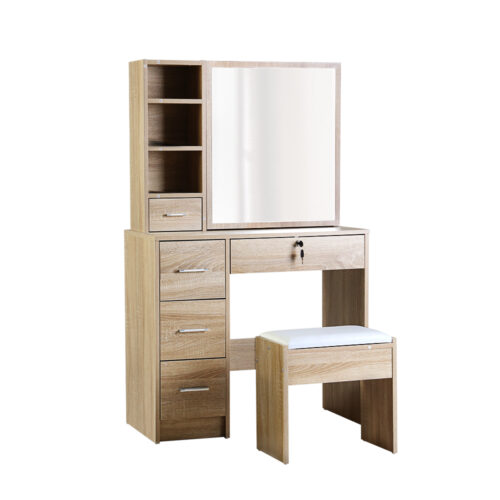 Artiss Dressing Table Stool Set Sliding Mirror Oak Diane - Image 3