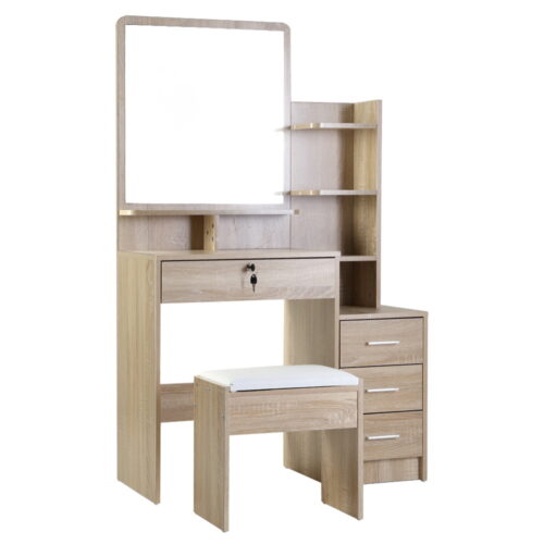 Artiss Dressing Table Stool Set 4 Drawers Oak - Image 3