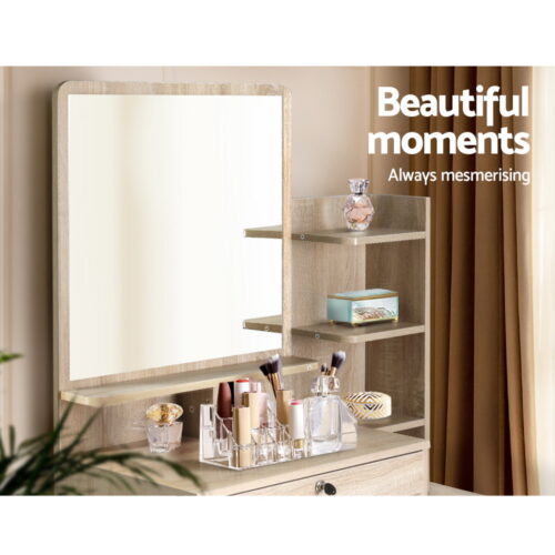 Artiss Dressing Table Stool Set 4 Drawers Oak - Image 6