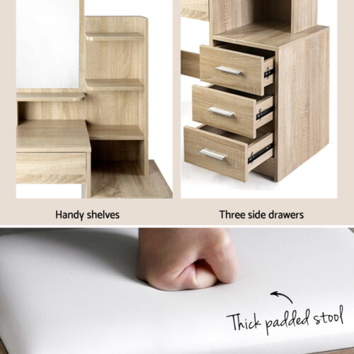 Artiss Dressing Table Stool Set 4 Drawers Oak - Image 7