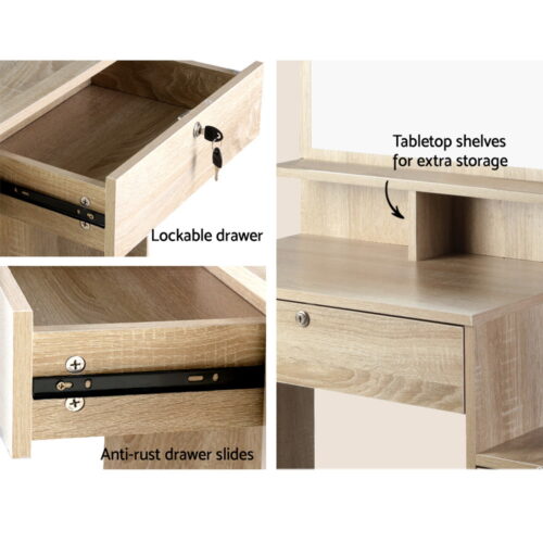 Artiss Dressing Table Stool Set 4 Drawers Oak - Image 8