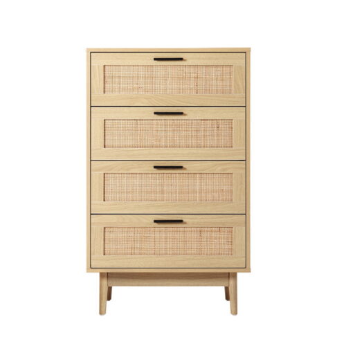 Artiss 4 Chest of Drawers Rattan Tallboy Pine - BRIONY - Image 5