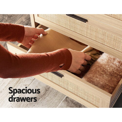 Artiss 4 Chest of Drawers Rattan Tallboy Pine - BRIONY - Image 6