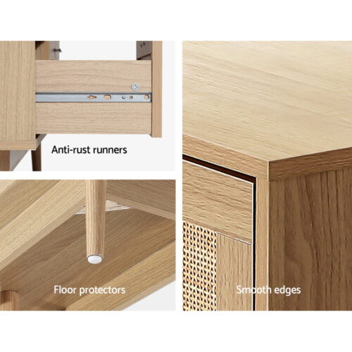 Artiss 4 Chest of Drawers Rattan Tallboy Pine - BRIONY - Image 8
