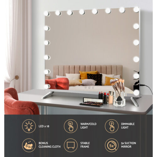 80x65cm Embellir Makeup Mirror Hollywood Vanity with LED Light Silver Legs - Image 4