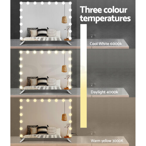 80x65cm Embellir Makeup Mirror Hollywood Vanity with LED Light Silver Legs - Image 5