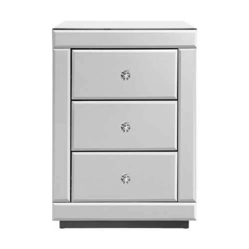 Artiss Set of 2 Bedside Table 3 Drawers Mirrored Glass - PRESIA Silver - Image 3