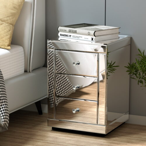 Artiss Set of 2 Bedside Table 3 Drawers Mirrored Glass - PRESIA Silver - Image 8