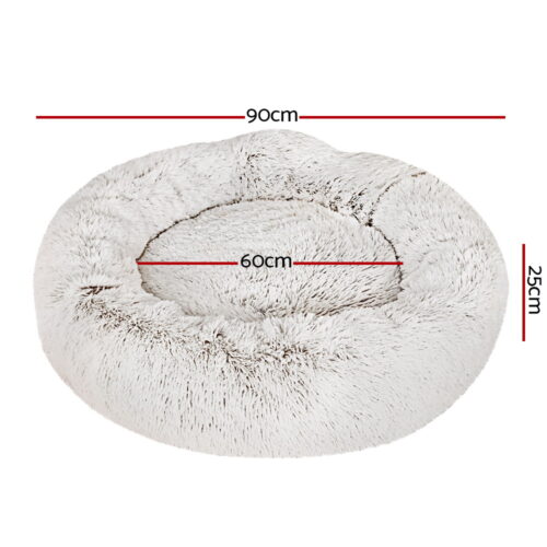 i.Pet Pet Bed Dog Cat 90cm Large Calming Soft Plush White Brown - Image 3