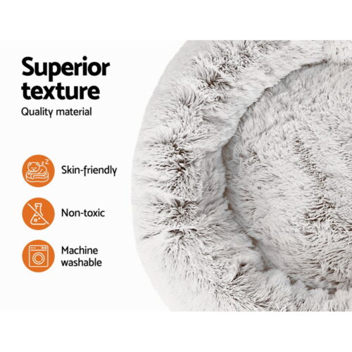 i.Pet Pet Bed Dog Cat 90cm Large Calming Soft Plush White Brown - Image 5