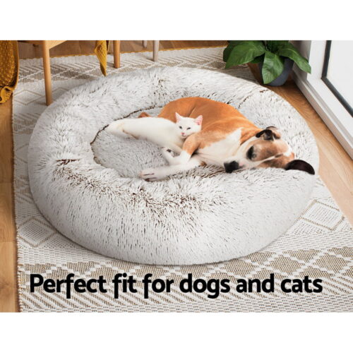 i.Pet Pet Bed Dog Cat 90cm Large Calming Soft Plush White Brown - Image 8