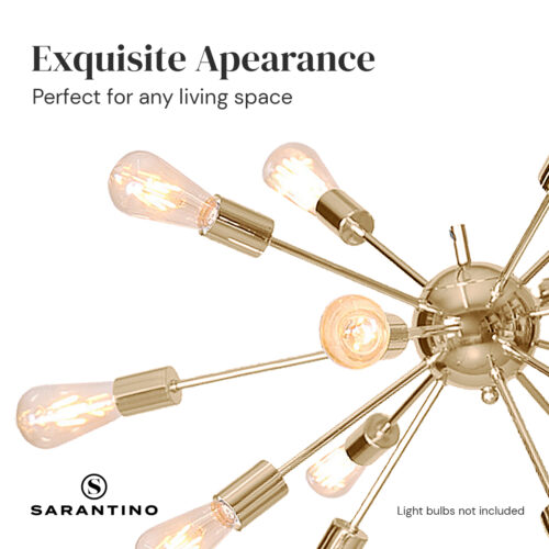 Sarantino 15-Light Hanging Chandelier Brass Living Dining Ceiling Light Lamp Decor - Image 6