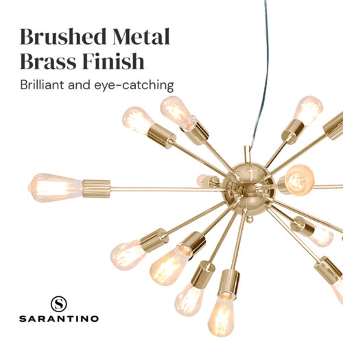 Sarantino 15-Light Hanging Chandelier Brass Living Dining Ceiling Light Lamp Decor - Image 5