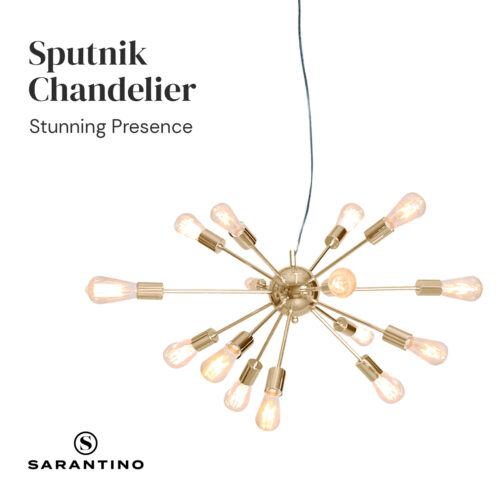 Sarantino 15-Light Hanging Chandelier Brass Living Dining Ceiling Light Lamp Decor - Image 3