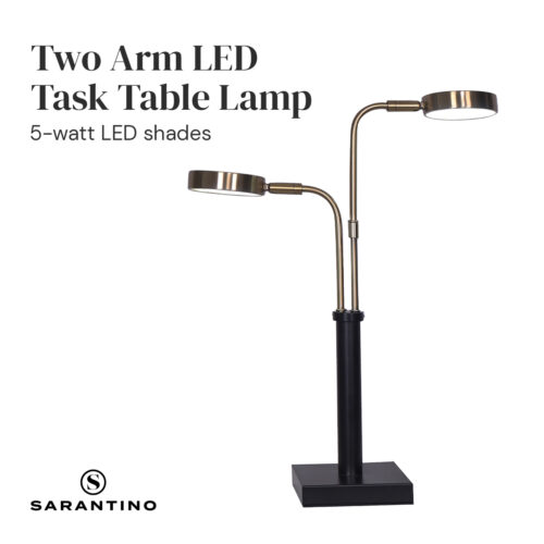 Sarantino LED Metal Table Lamp with 2 Lights Brushed Gold Black Finish - Image 5