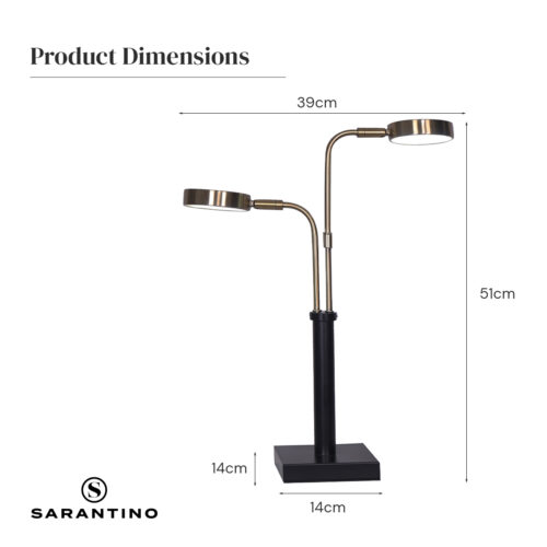 Sarantino LED Metal Table Lamp with 2 Lights Brushed Gold Black Finish - Image 9