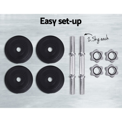 Everfit 10kg Dumbbell Set Weight Plates Dumbbells Lifting Bench - Image 7