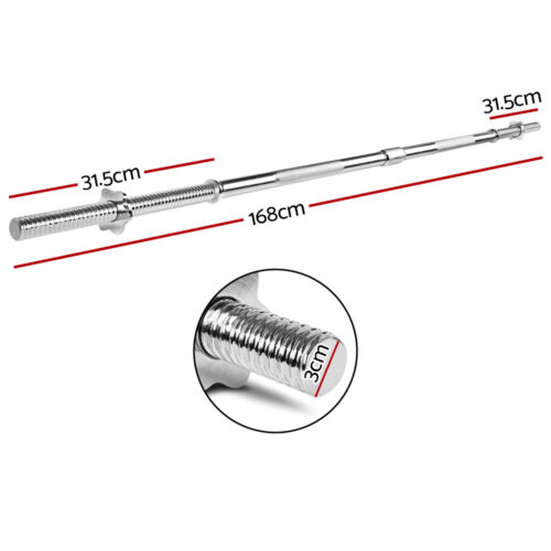 Everfit 168CM 5.5FT Barbell Bar Fitness Weight Plates Dumbbells Row - Image 3