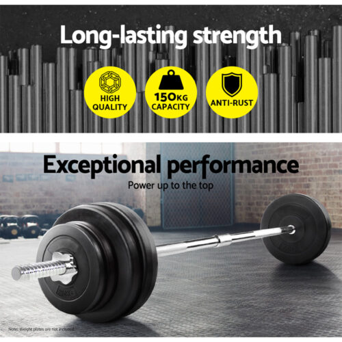 Everfit 168CM 5.5FT Barbell Bar Fitness Weight Plates Dumbbells Row - Image 6