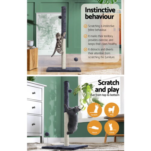 i.Pet Cat Tree 105cm Scratching Post Scratcher Tower Condo House Hanging toys Grey - Image 4
