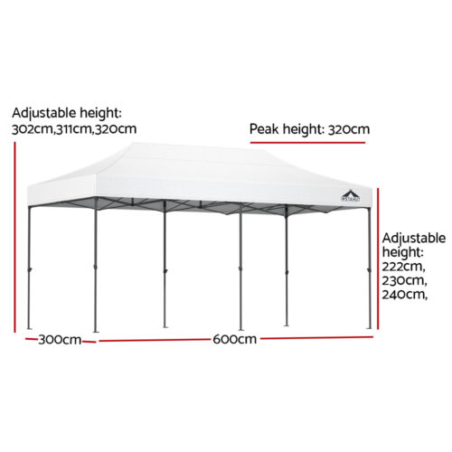 Instahut Gazebo Pop Up Marquee 3x6 Folding 500D Wedding Tent Base Pod White - Image 2