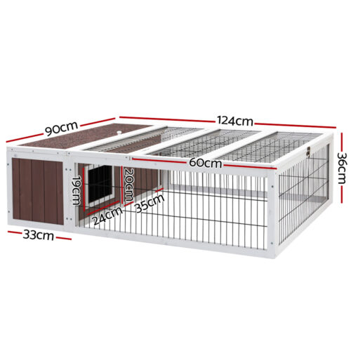 i.Pet Rabbit Hutch 124cm x 90cm x 35cm Chicken Coop Large Outdoor Wooden Run Cage House - Image 2