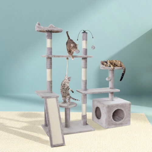 i.Pet Cat Tree 135cm Tower Scratching Post Scratcher Wood Condo House Toys Grey - Image 7