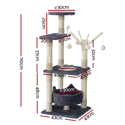 i.Pet Cat Tree 110cm Tower Scratching Post Scratcher Wood Condo House Bed Toys - Image 2