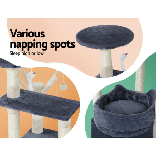i.Pet Cat Tree 110cm Tower Scratching Post Scratcher Wood Condo House Bed Toys - Image 5