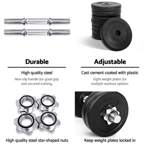 Everfit 25kg Dumbbell Set Weight Plates Dumbbells Lifting Bench - Image 6