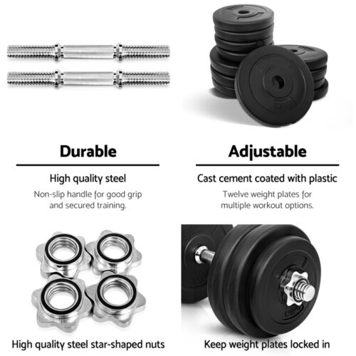 Everfit 30kg Dumbbell Set Weight Plates Dumbbells Lifting Bench - Image 6