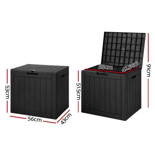 Gardeon Outdoor Storage Box 118L Container Lockable Garden Toy Tool Shed Black - Image 2