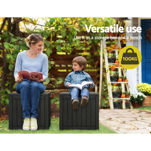 Gardeon Outdoor Storage Box 118L Container Lockable Garden Toy Tool Shed Black - Image 5