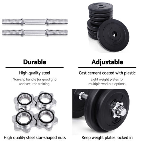Everfit 20kg Dumbbell Set Weight Plates Dumbbells Lifting Bench - Image 6