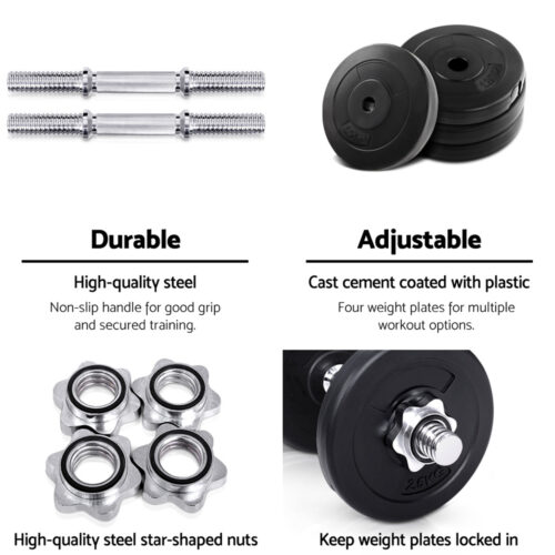 Everfit 15kg Dumbbell Set Weight Plates Dumbbells Lifting Bench - Image 6