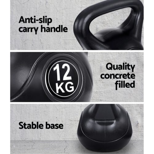 Everfit 12kg Kettlebell Set Weight Lifting Bench Dumbbells Kettle Bell Gym Home - Image 7