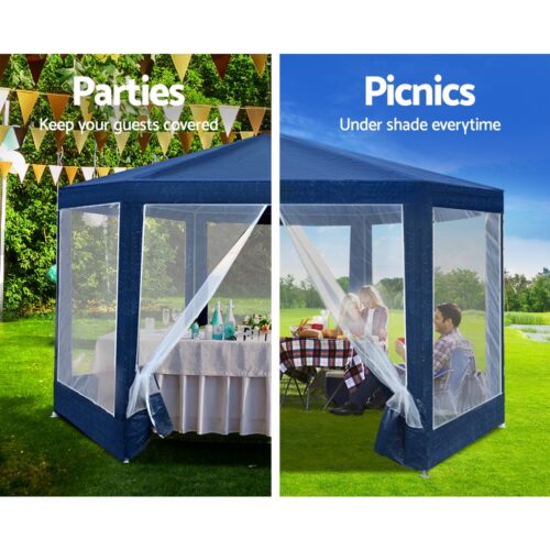 Instahut Gazebo?2x2m Marquee Wedding Party Tent Outdoor Camping Mesh Wall Canopy Shade Gazebos Navy - Image 5
