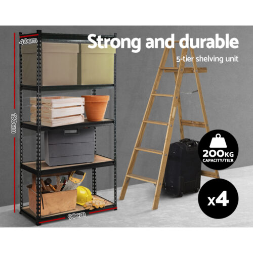 Giantz 4x1.8M Garage Shelving Warehouse Rack Pallet Racking Storage Shelve Black - Image 6