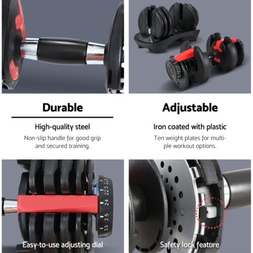 Everfit 24kg Dumbbells Adjustable Dumbbell Weight Plates Home Gym - Image 6