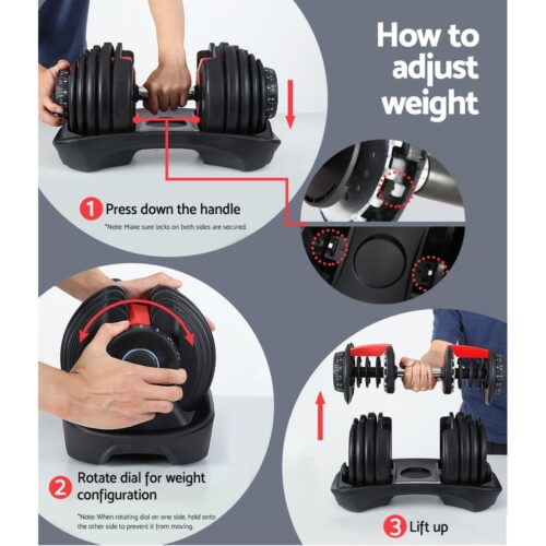 Everfit 24kg Dumbbells Adjustable Dumbbell Weight Plates Home Gym - Image 8