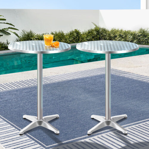 Gardeon Set of 2 Outdoor Bar Table Aluminium Round 70/110CM - Image 9