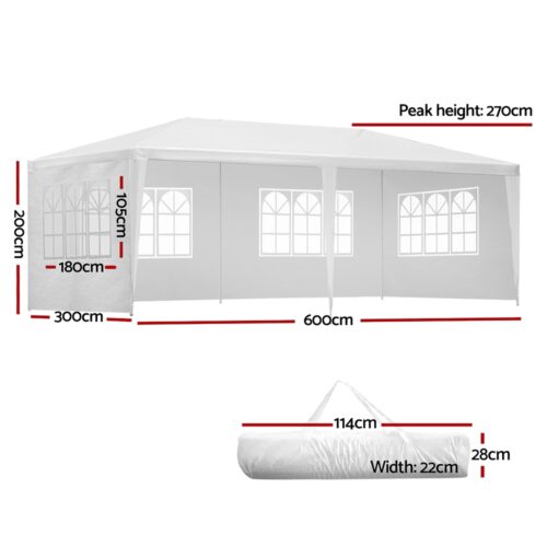 Instahut Gazebo 3x6m Marquee Wedding Party Tent Outdoor Camping Side Wall Canopy 4 Panel White - Image 3