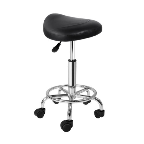 Artiss Salon Stool Saddle Swivel Chair Black - Image 2