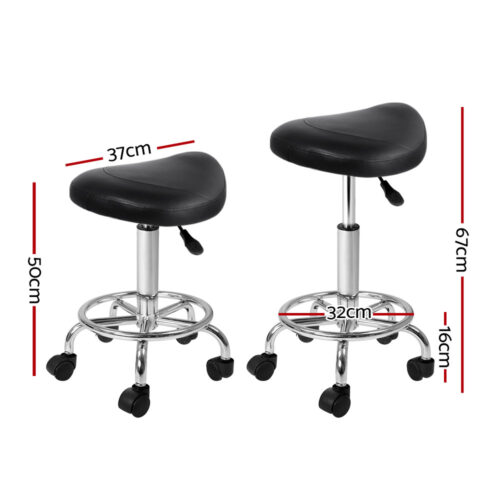 Artiss Salon Stool Saddle Swivel Chair Black - Image 3