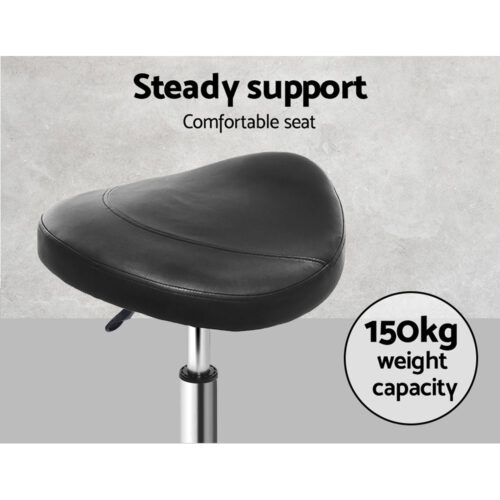 Artiss Salon Stool Saddle Swivel Chair Black - Image 7