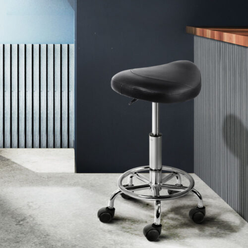 Artiss Salon Stool Saddle Swivel Chair Black - Image 9